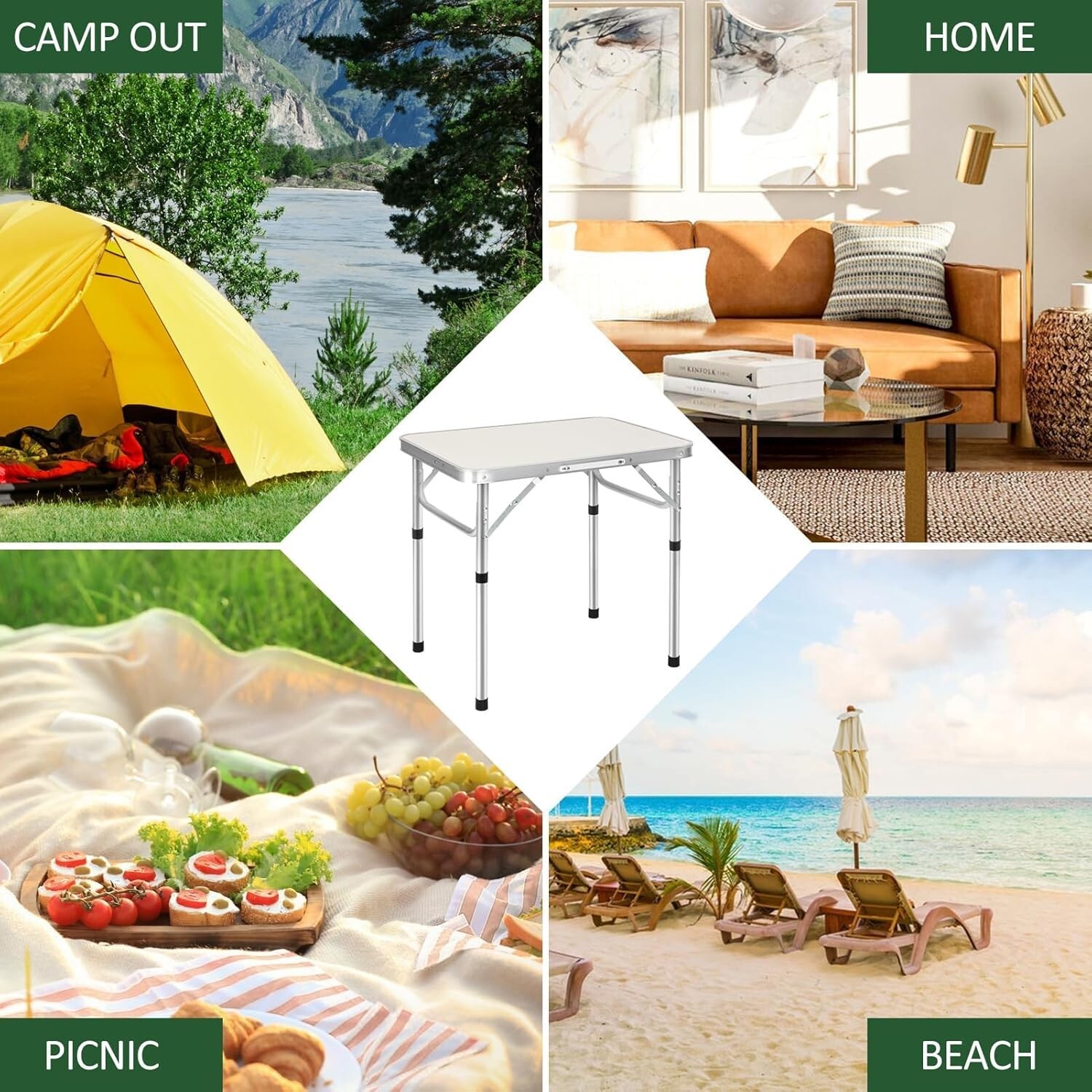 New Folding Camping Table Aluminium Portable Adjustable Picnic BBQ Party Desk UK