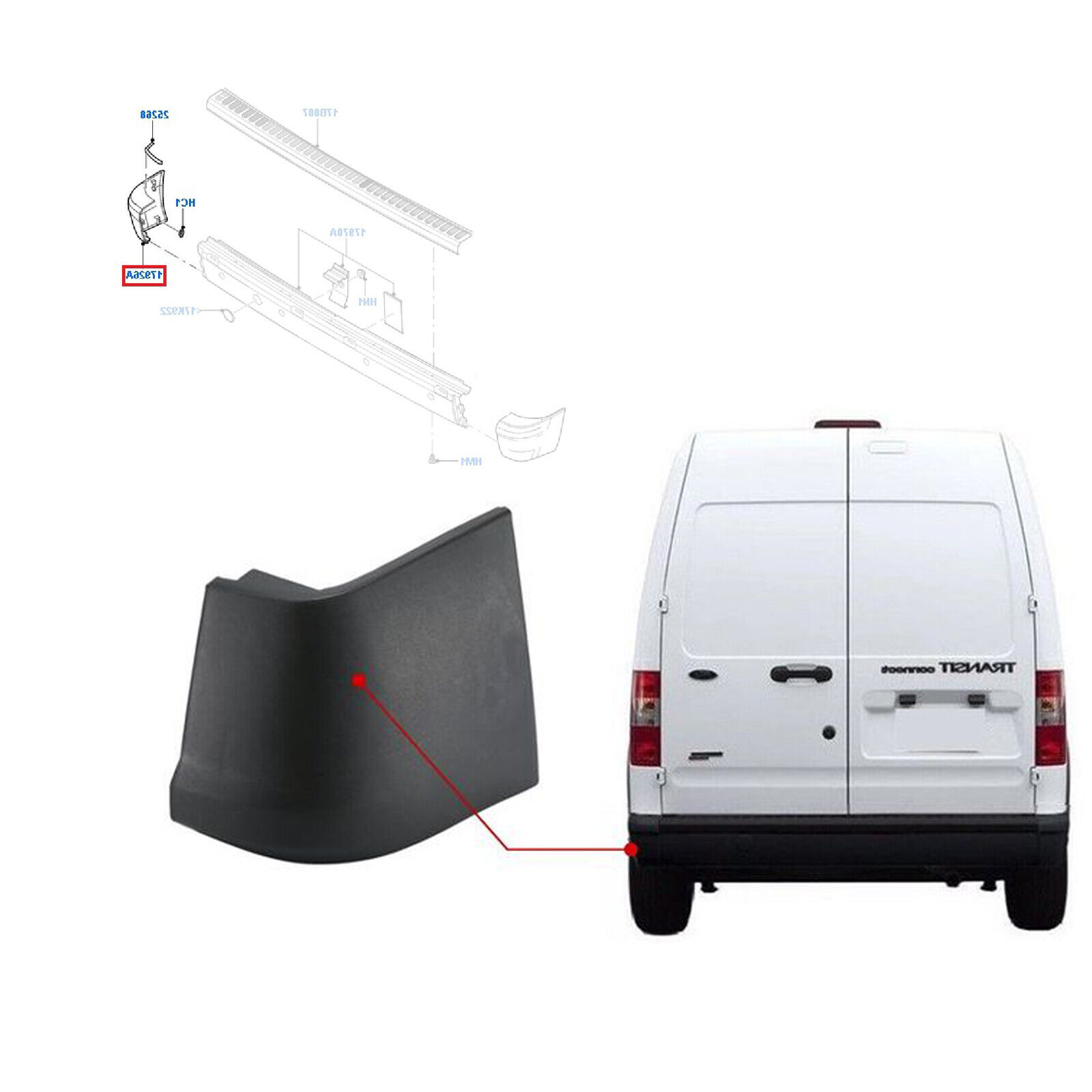 REAR BUMPER CORNER End Cap Right For FORD Transit Tourneo Connect