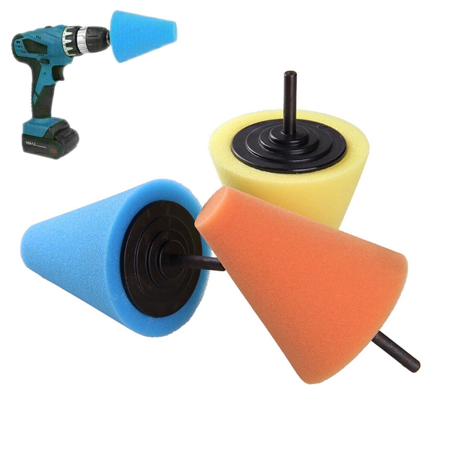 4X Foam Drill Polishing Cone Ball Pads Kit Car Hub Waxing