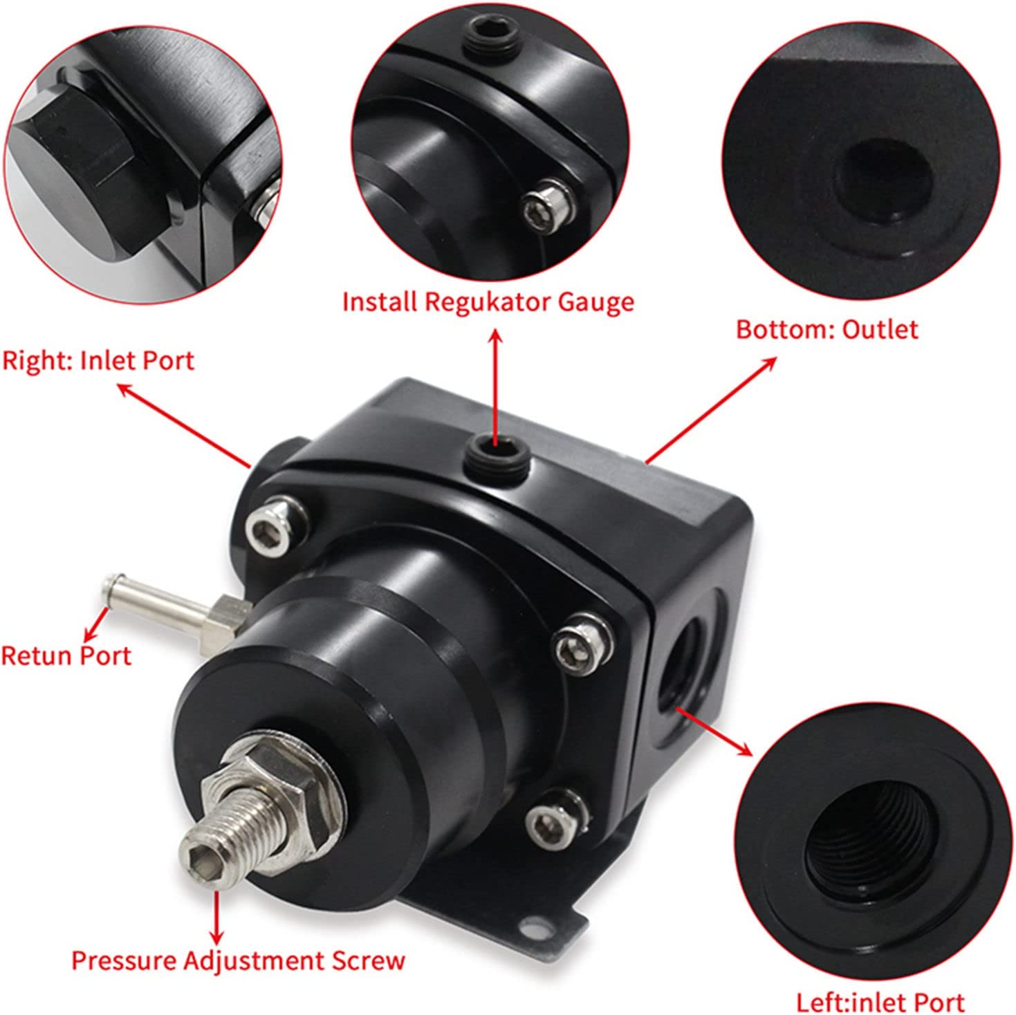 Adjustable EFI Fuel Pressure Regulator Kit With Gauge - 0-100 PSI, 6AN Fittings, For Diesel 10 thumbnail image