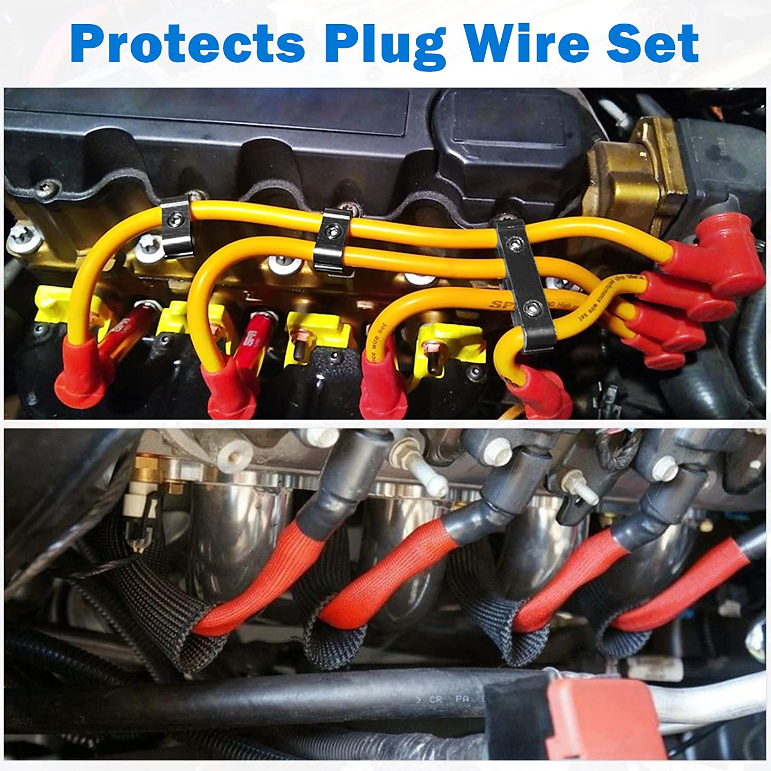thumbnail image 2 of 8 Cylinder Spark Plug Heat Shield Protector & Wire Separator Kit - Red Fiberglass Sleeves 2 of 3