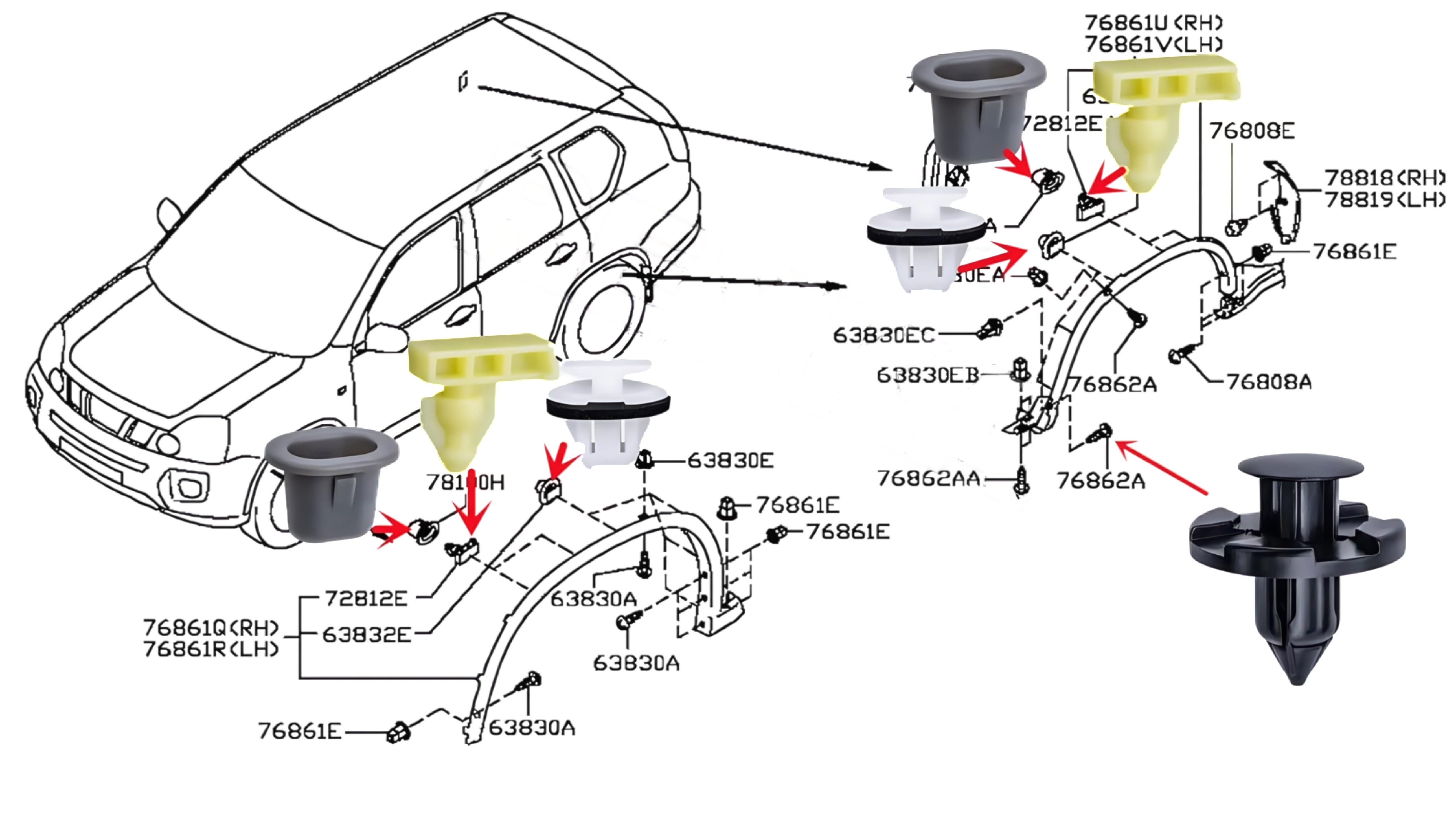 45pcs Wheel Well Opening Moulding Clips Fender Flare Retainer