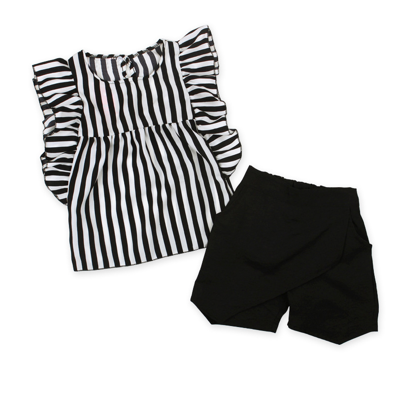 2PCS Toddler Kids Baby Girls Outfit Strip T-shirt Tops