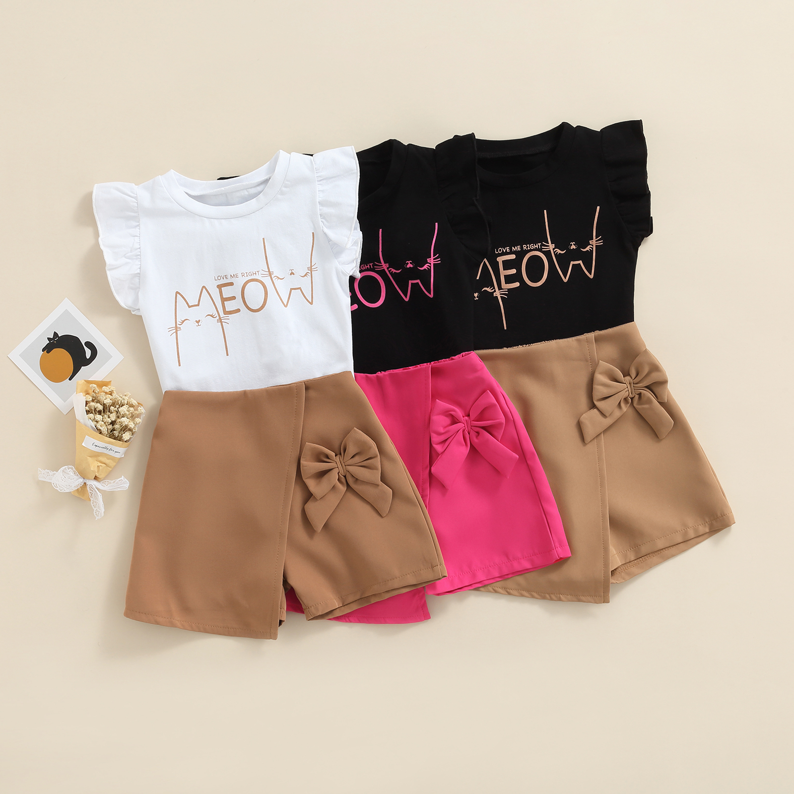 Baby Girl Outfits Fly Sleeve Letter Printed Crew Neck T