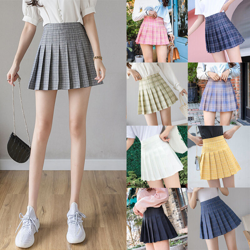Jade highwaist mini skirt check Sサイズ Women High Waist Pleated Casual Tennis Style Skater Mini