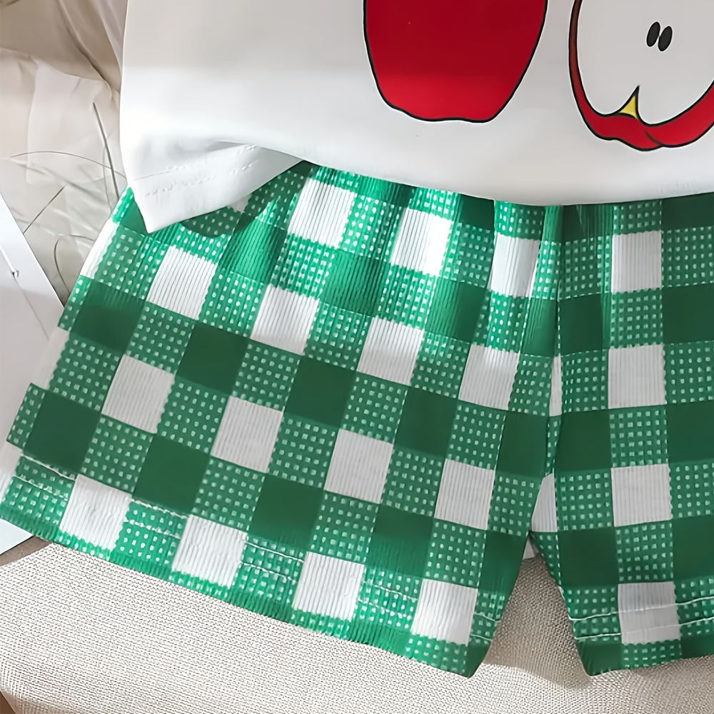 Toddler Kid Baby Girl Summer Top T-shirt+Plaid Short Outfit Set