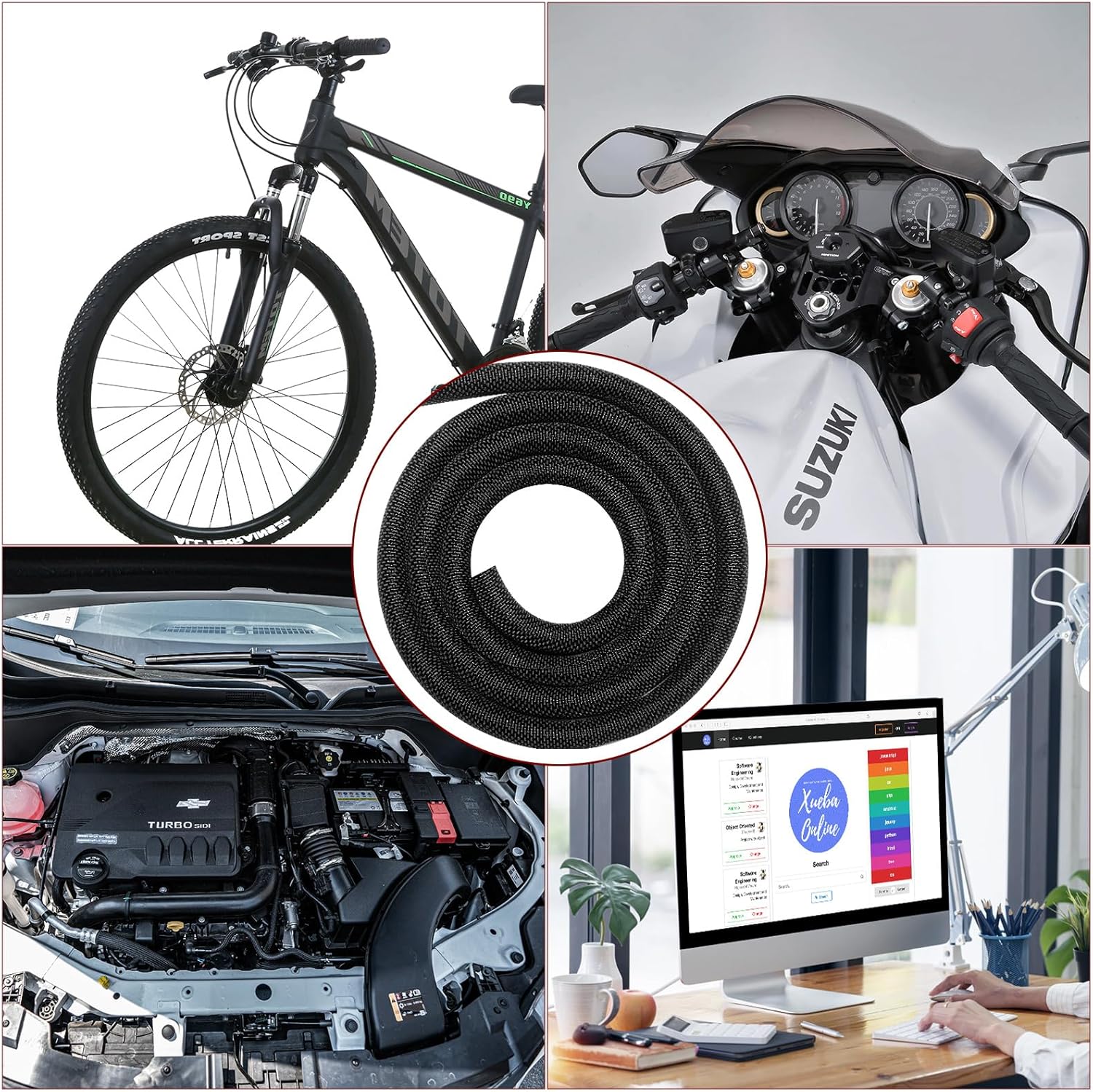 Car High Temperature Braided Wire Loom Black Split-Sleeve Heat Resistant Cover