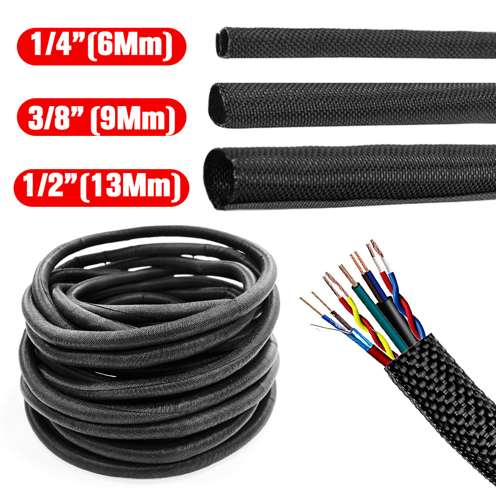 5-50FT Self Wrapping Braided Split Wire Loom Cable Sleeve Harness Management Lot