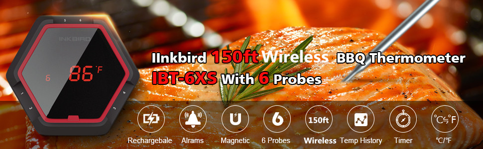 Inkbird IBT-6XS BBQ Food Cooking Thermometer Rechargeable Bluetooth APP