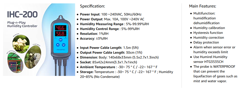 Inkbird Temperature Humidity Controller Combination Gauge ITC-308 + IHC