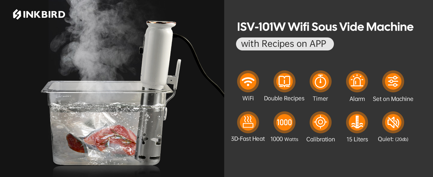 INKBIRD Sous Vide Machine ISV-101W Slow Cookers WiFi App Monitor 1000W Sous Vide