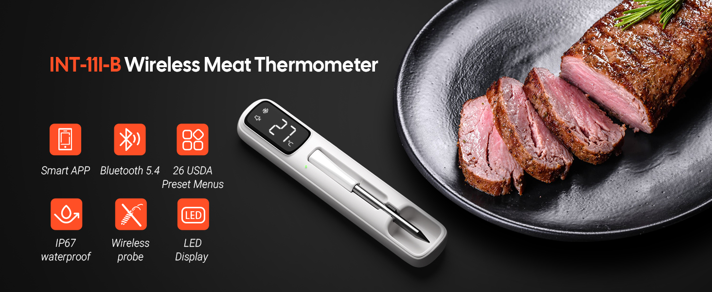Inkbird Bluetooth Meat Thermometer - Wireless, Waterproof, 100m Range For BBQ