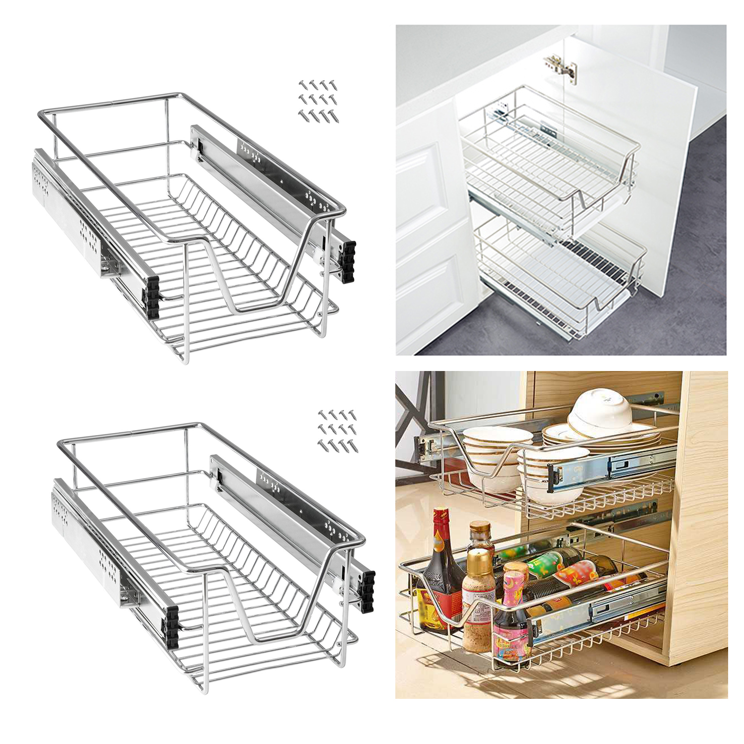 2er Teleskop Regal Küchenschublade Küchenschrank Korbauszug für 30cm