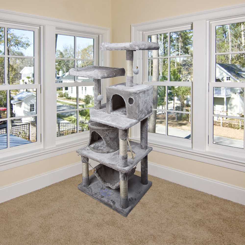 Kratzbaum Katzenkratzbaum Deckenhoch für Katzen Kratzstämme 145 cm Grau