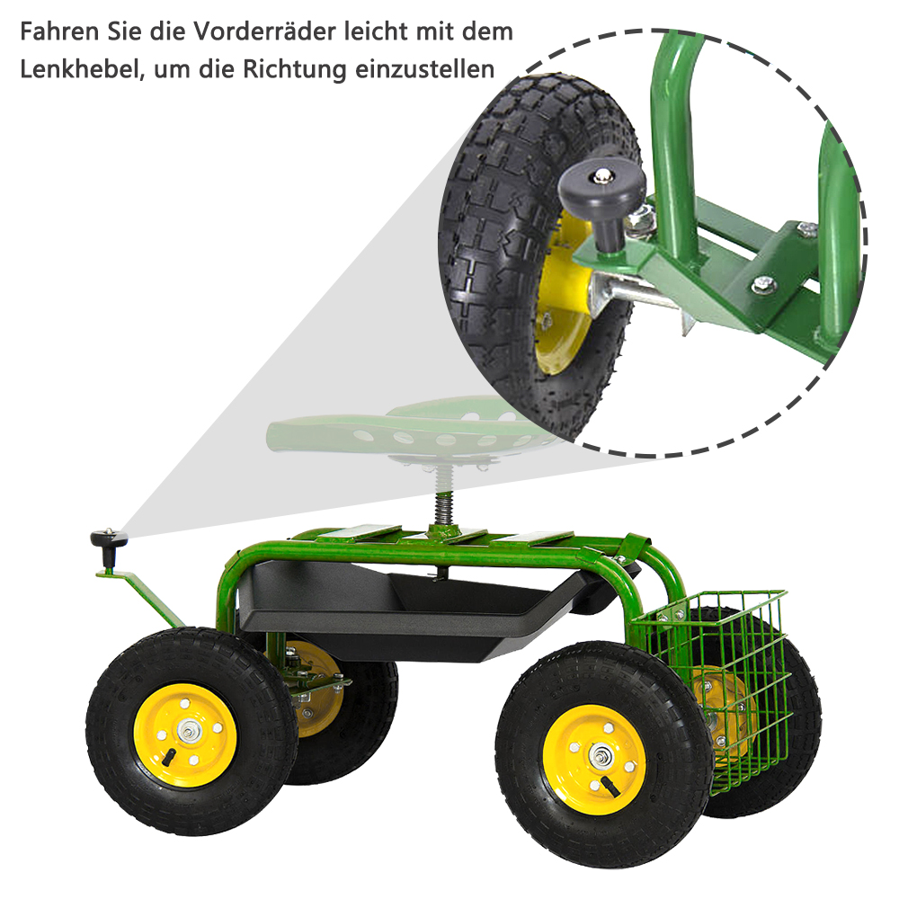 Garten Fahrbarer Gartensitz Sitzwagen 150kg Rollsitz Grün Gartenhelfer