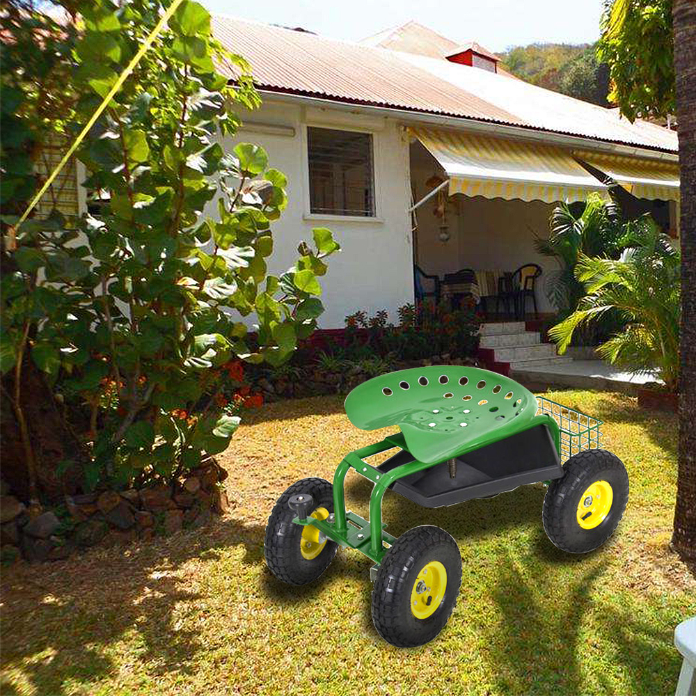 150kg Grün Gartenwagen Gartenhocker Rollwagen Gartensitz Fahrbarer