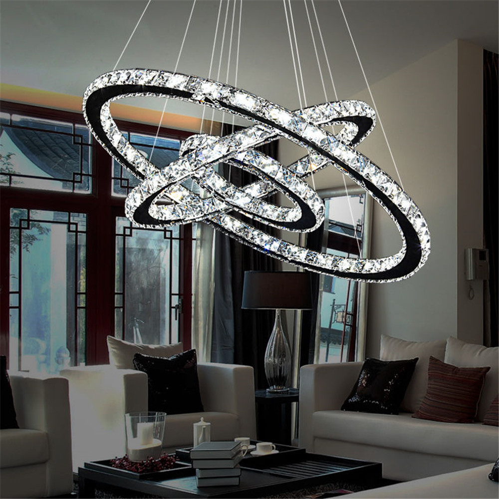 HONGLONG 72W LED Dimmbar Kristall Design H/ängelampe DREI Ringe Deckenlampe Pendelleuchte Kreative Kronleuchter L/üster 72W Dimmbar Energieklasse A++