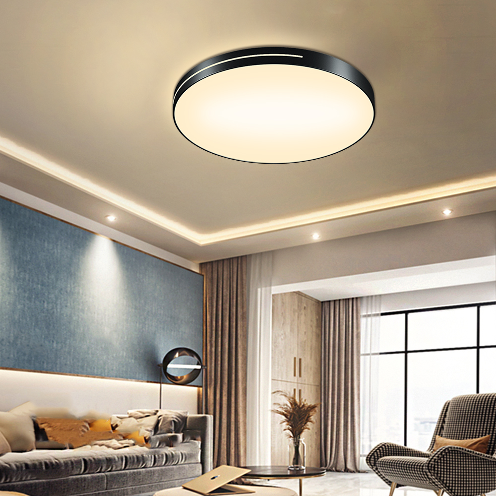 36W Deckenlampe LED Warmweiß Deckenleuchte Rund Schwarz Ultraslim