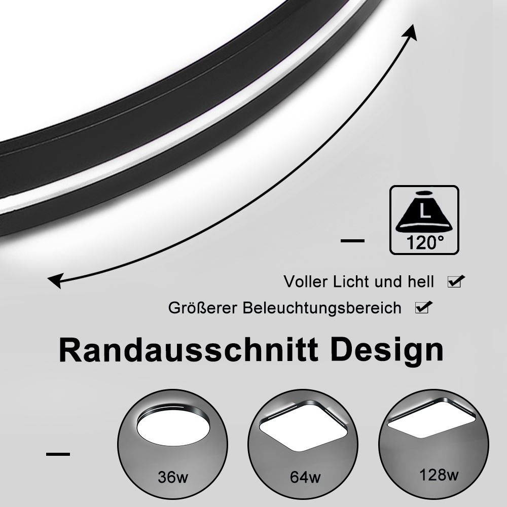 128W Deckenlampe LED Kaltweiß Deckenleuchte Rechteck Schwarz Lampe
