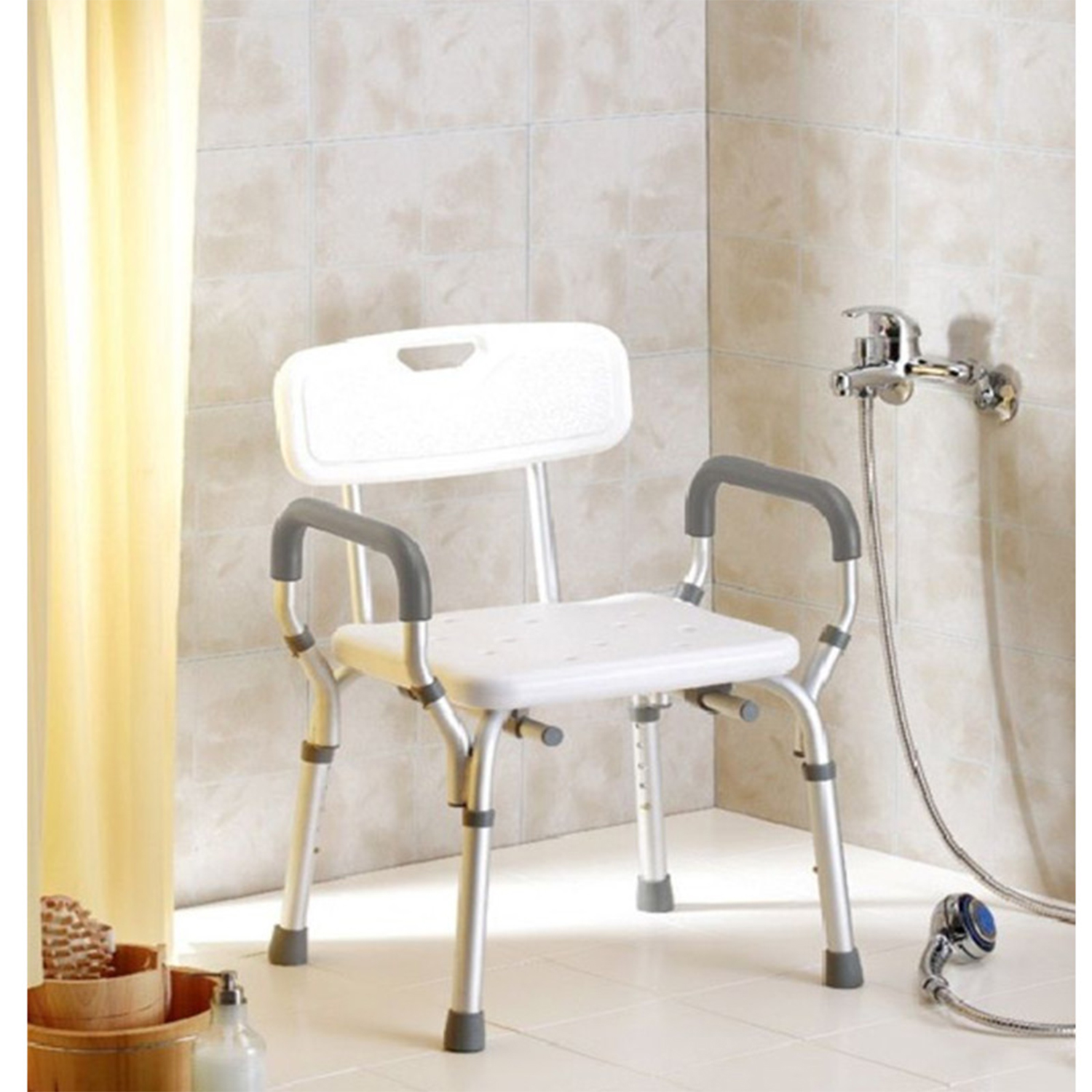 Duschstuhl Badestuhl Duschhocker Duschsitz mit Armlehne Rückenlehne