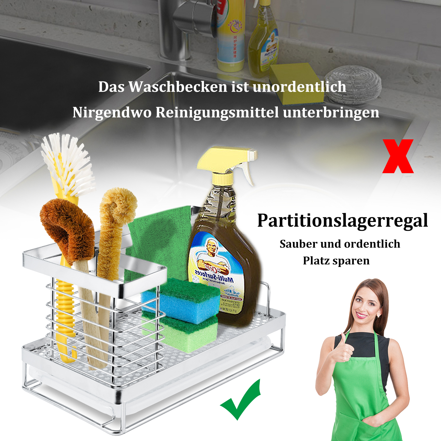 Spülbecken Organizer Caddy Schwammhalter Spüle Ablaufkorb