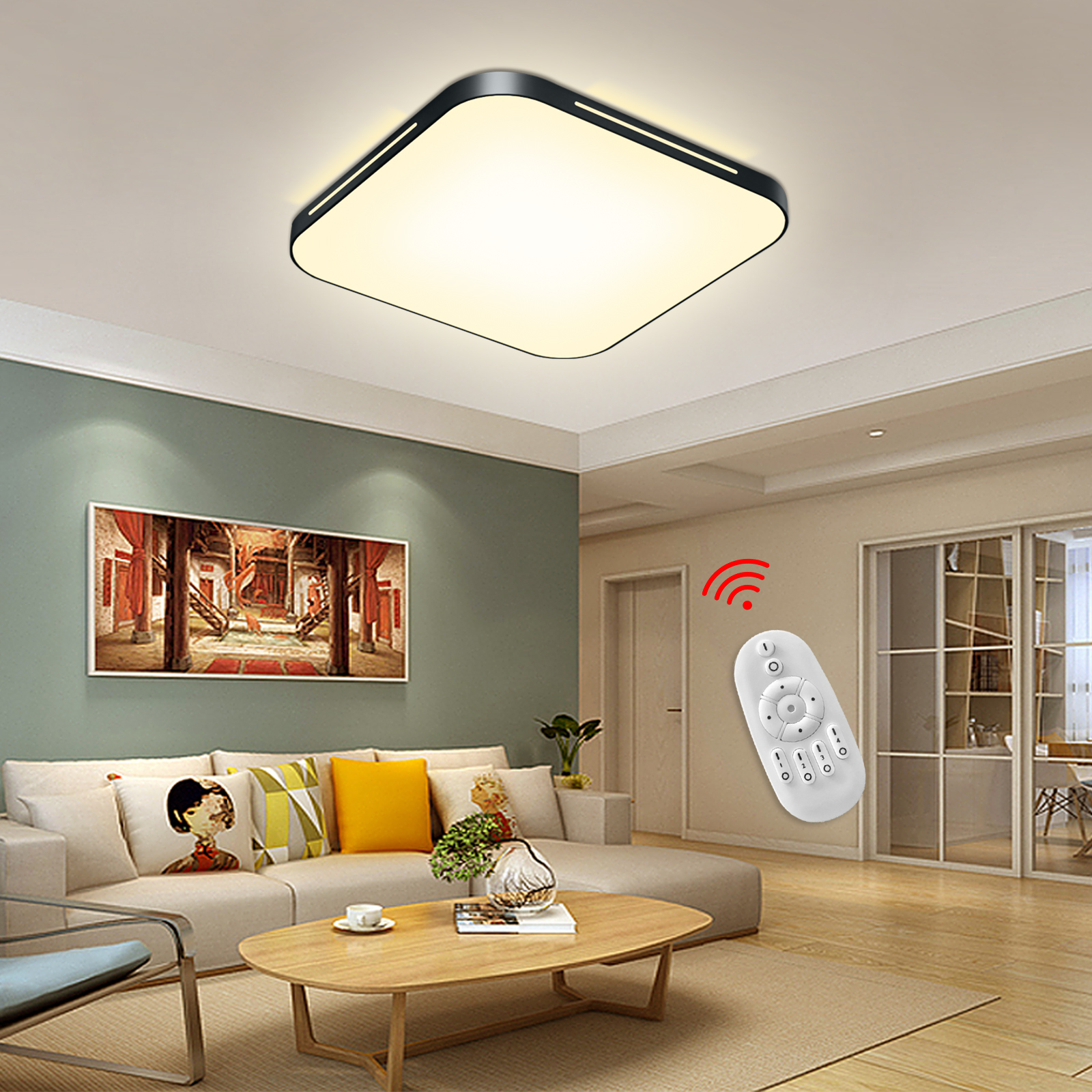 64W Dimmbar LED Deckenlampe Deckenleuchte Wohnzimmer Küchen Schwarz