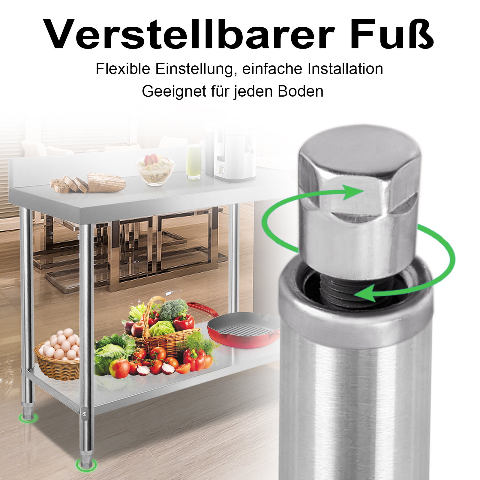 100cm Edelstahl Küchentisch Edelstahltisch Höhenverstellbar mit