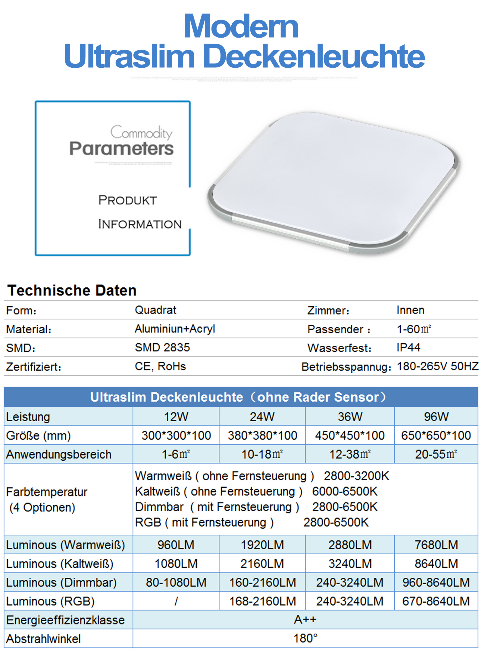Ultraslim Deckenleuchte LED Badleuchte Deckenlampe Dimmbar Silber