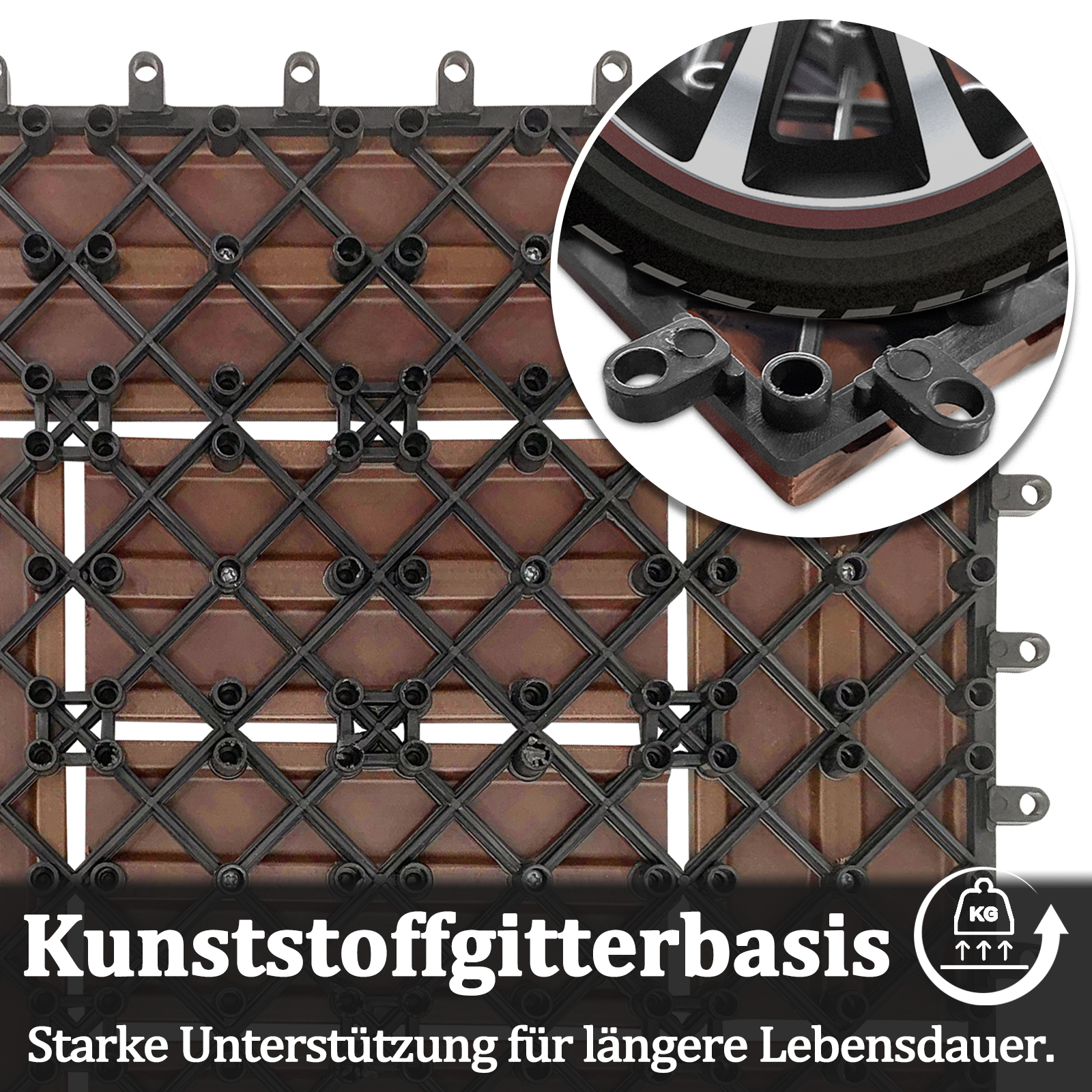 Terrassenfliesen 30x30cm 11 Stück Klickfliesen Kunststoff in Holzoptik