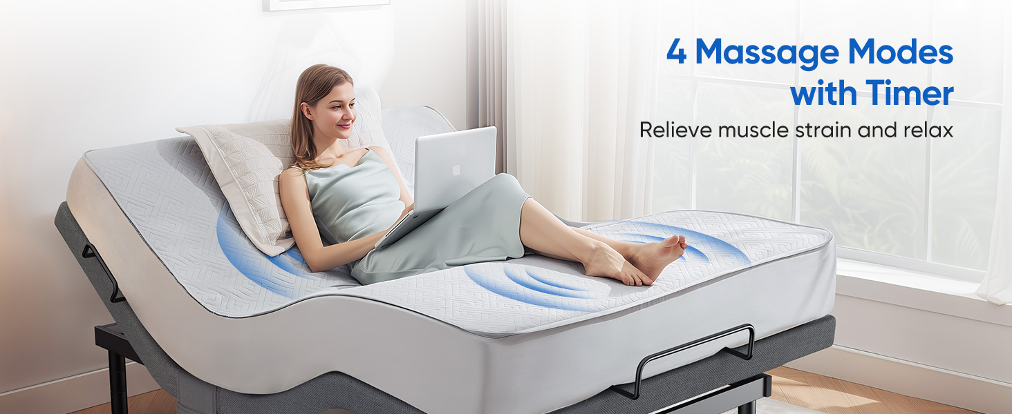 bed with vibration massage Adjustable Ergonomic Bed with Vibration Massage, 1A/2A USB Port, Wireless  Remote and LED Night Light, Queen, Gray - Bed Bath & Beyond main image 1