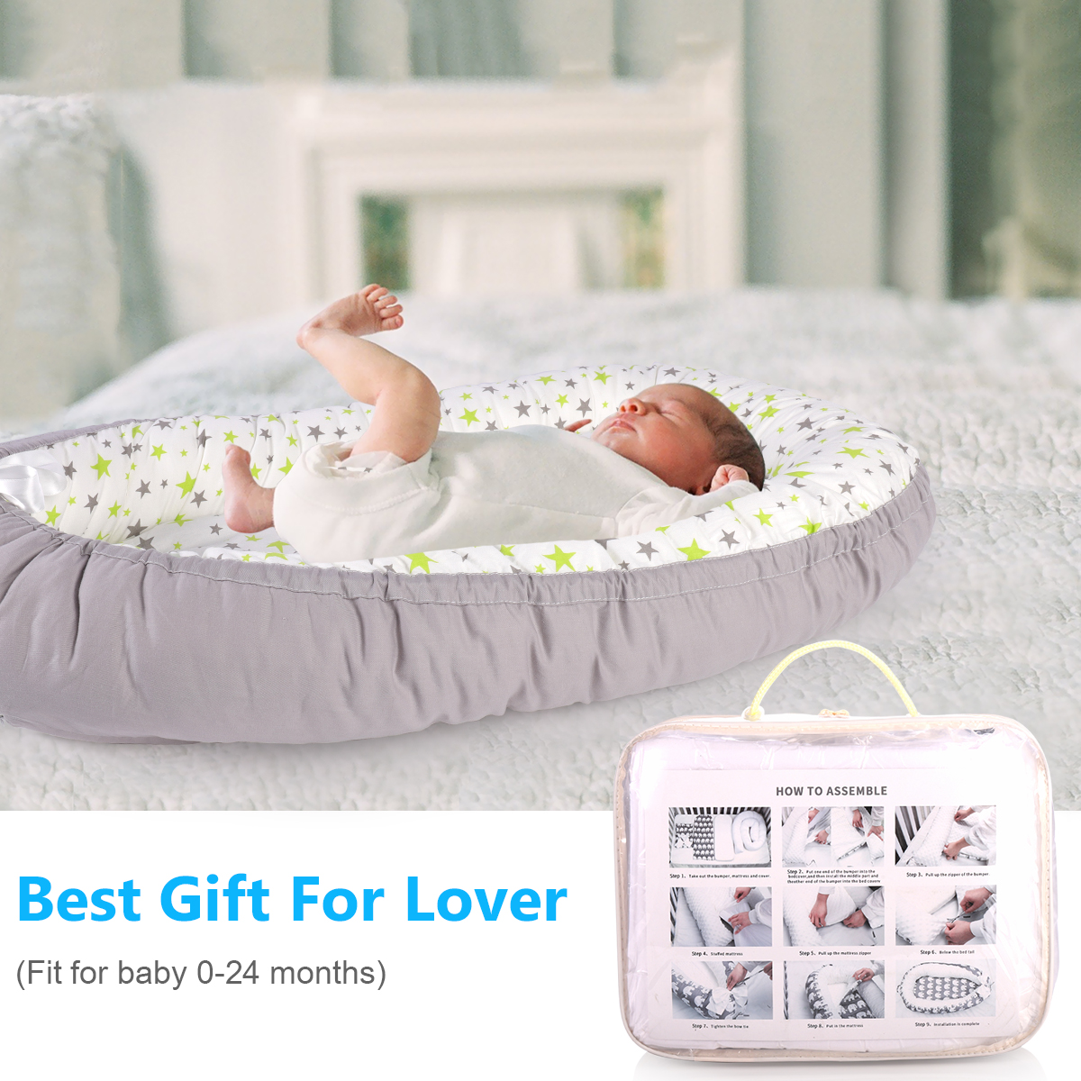 BABY NEST POD Newborn Cocoon Sleeping Bed Sleepyhead ✩ Mint Flowers ✩ Made in EU 