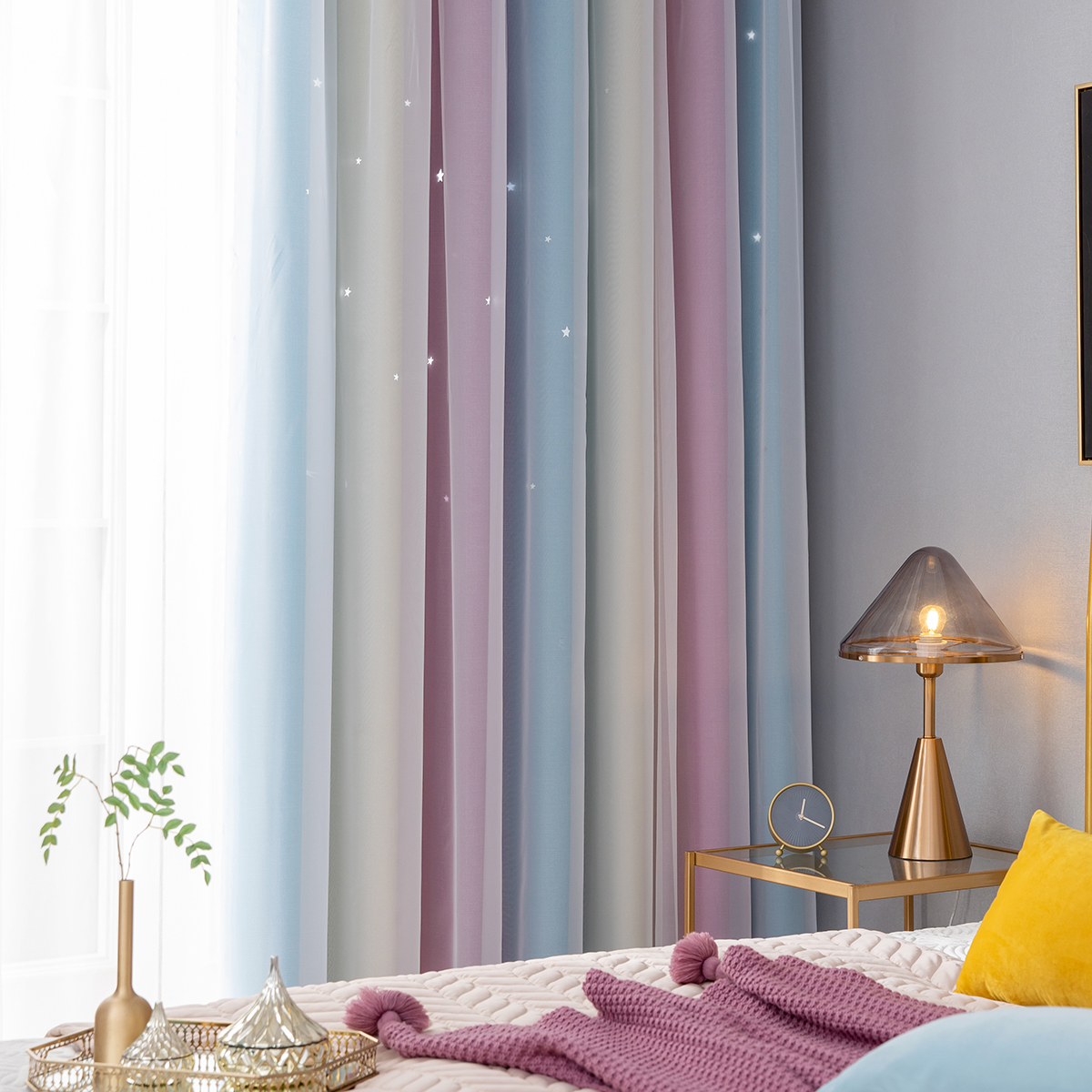 Verdunkelungsvorhänge für Kinder Mädchen Schlafzimmer Wohnzimmer Doppellagig Stern Vorhang - Bild 36 von 74