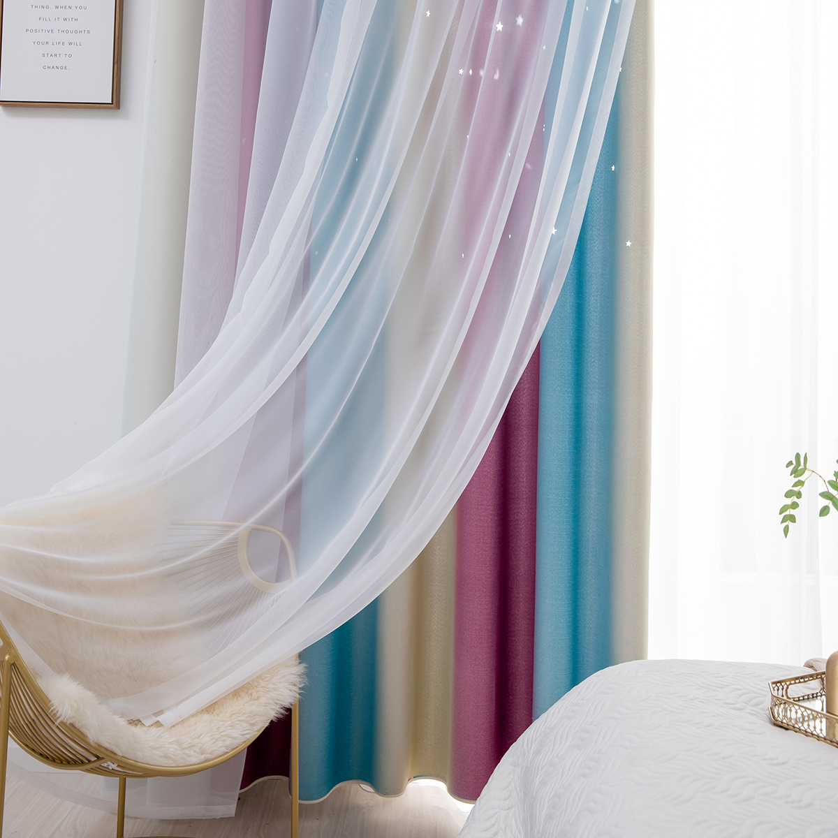 Verdunkelungsvorhänge für Kinder Mädchen Schlafzimmer Wohnzimmer Doppellagig Stern Vorhang - Bild 42 von 74