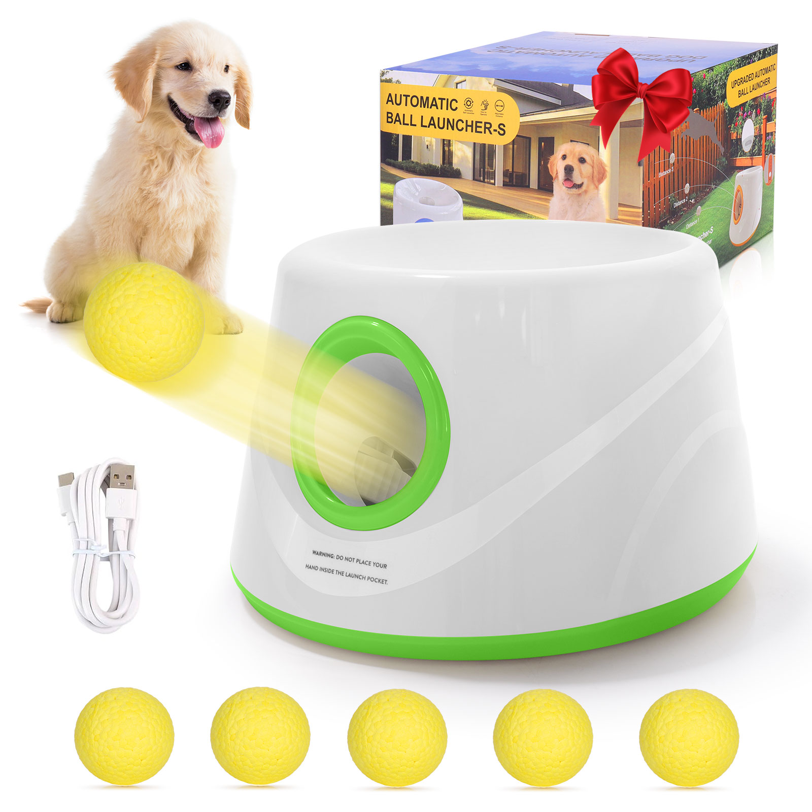 Automatic Dog Ball Launcher Included 5 Balls Dog W/ 3 Adjustable Launch