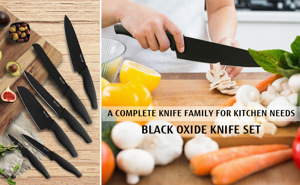 Hecef Black Oxide Knife Set of 6 with Matching Blade Protective Sheath –  Hecef Kitchen