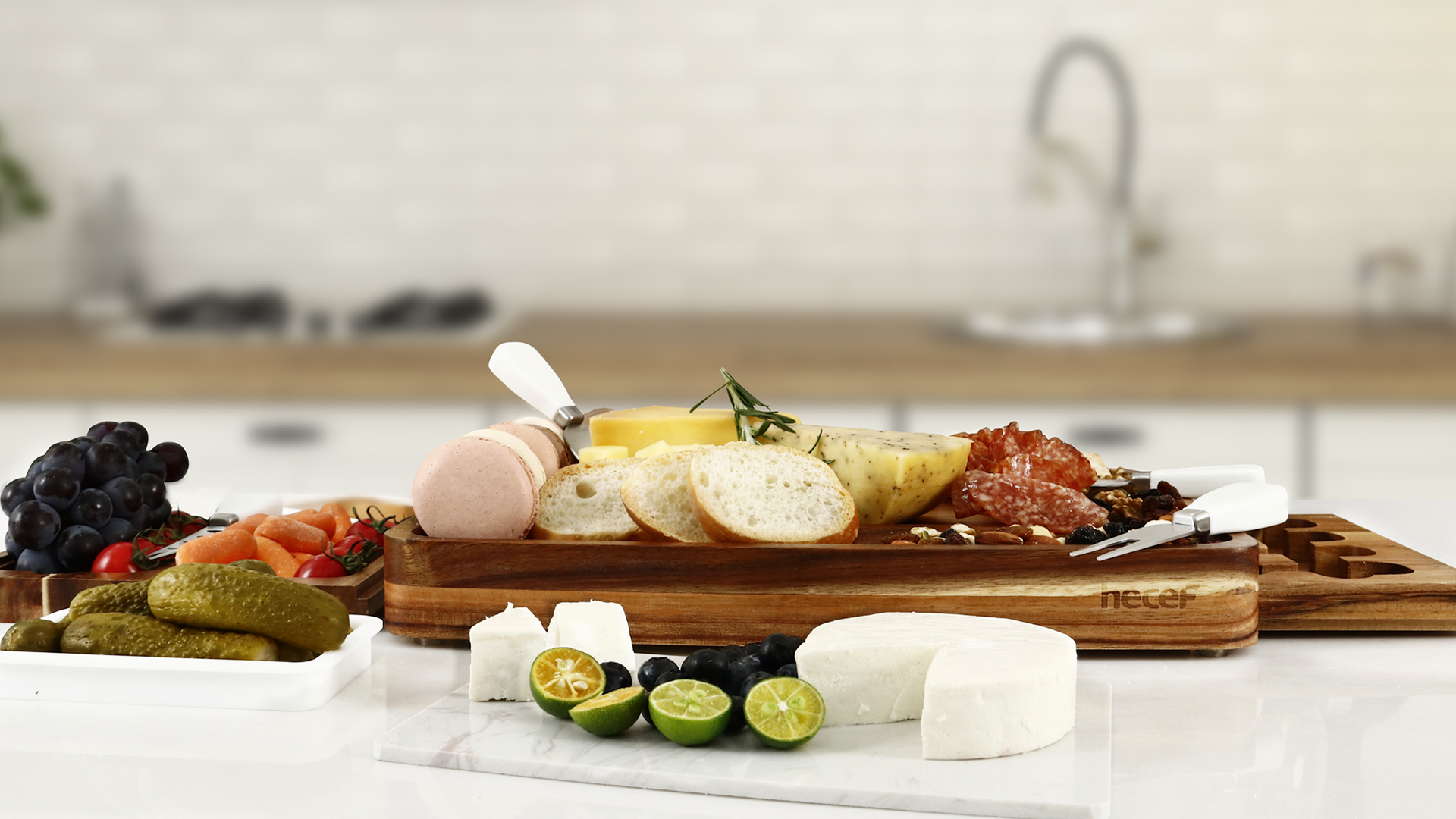 Large Acacia Wood Cheese Board Set Charcuterie Board with Drawers ...
