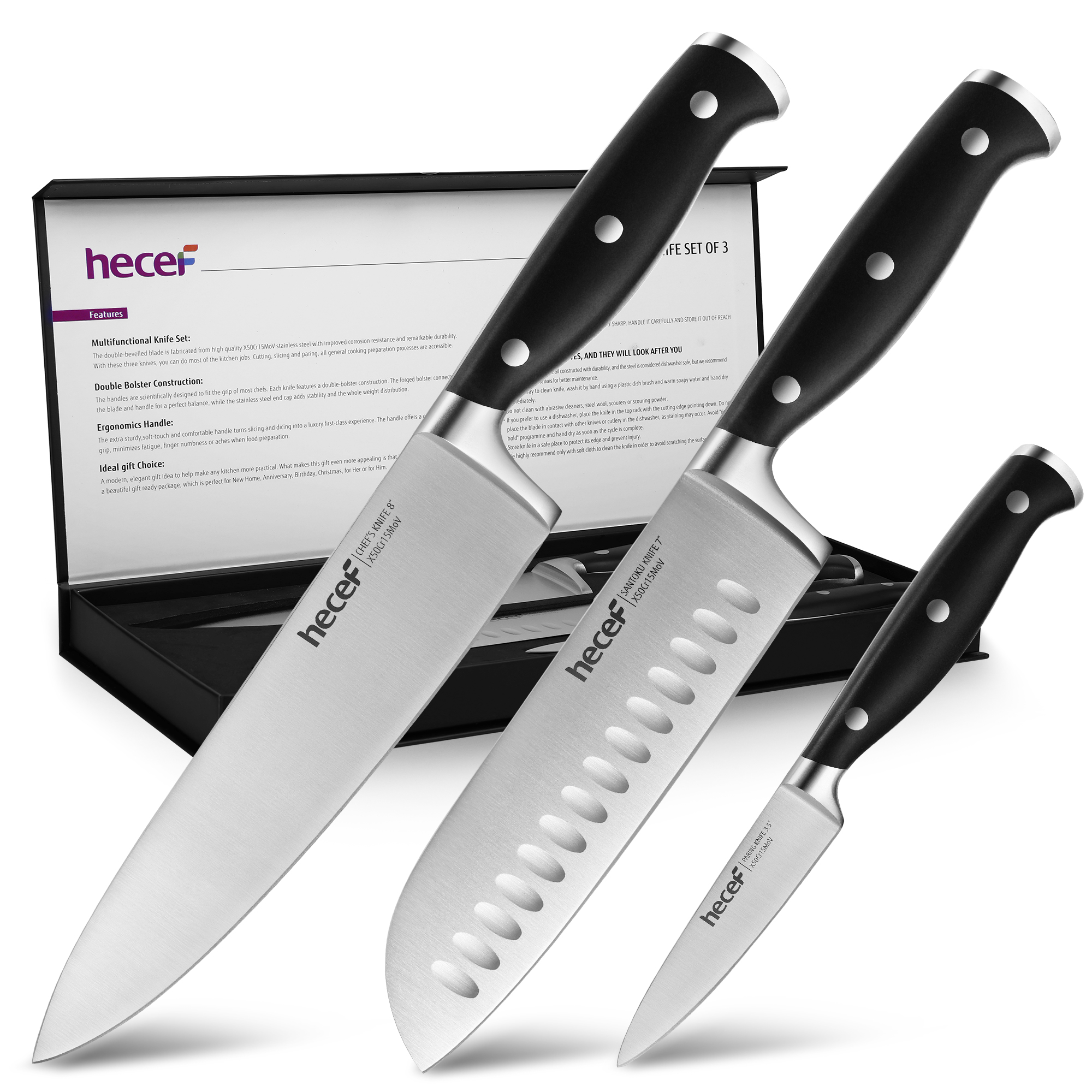 3PCS Kitchen Knife Set Professional Sharp Stainless Steel Chef
