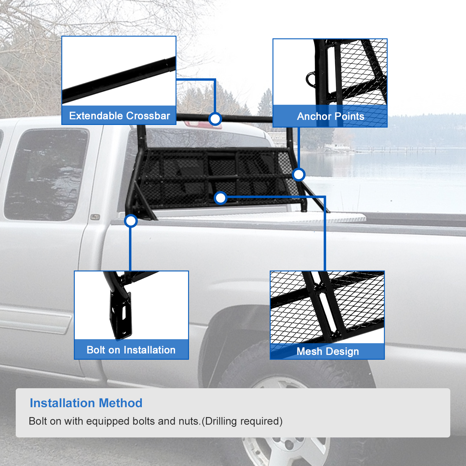 Pickup Truck Headache Rack Rear Cab Window Safe Guard for 99-17 Chevy