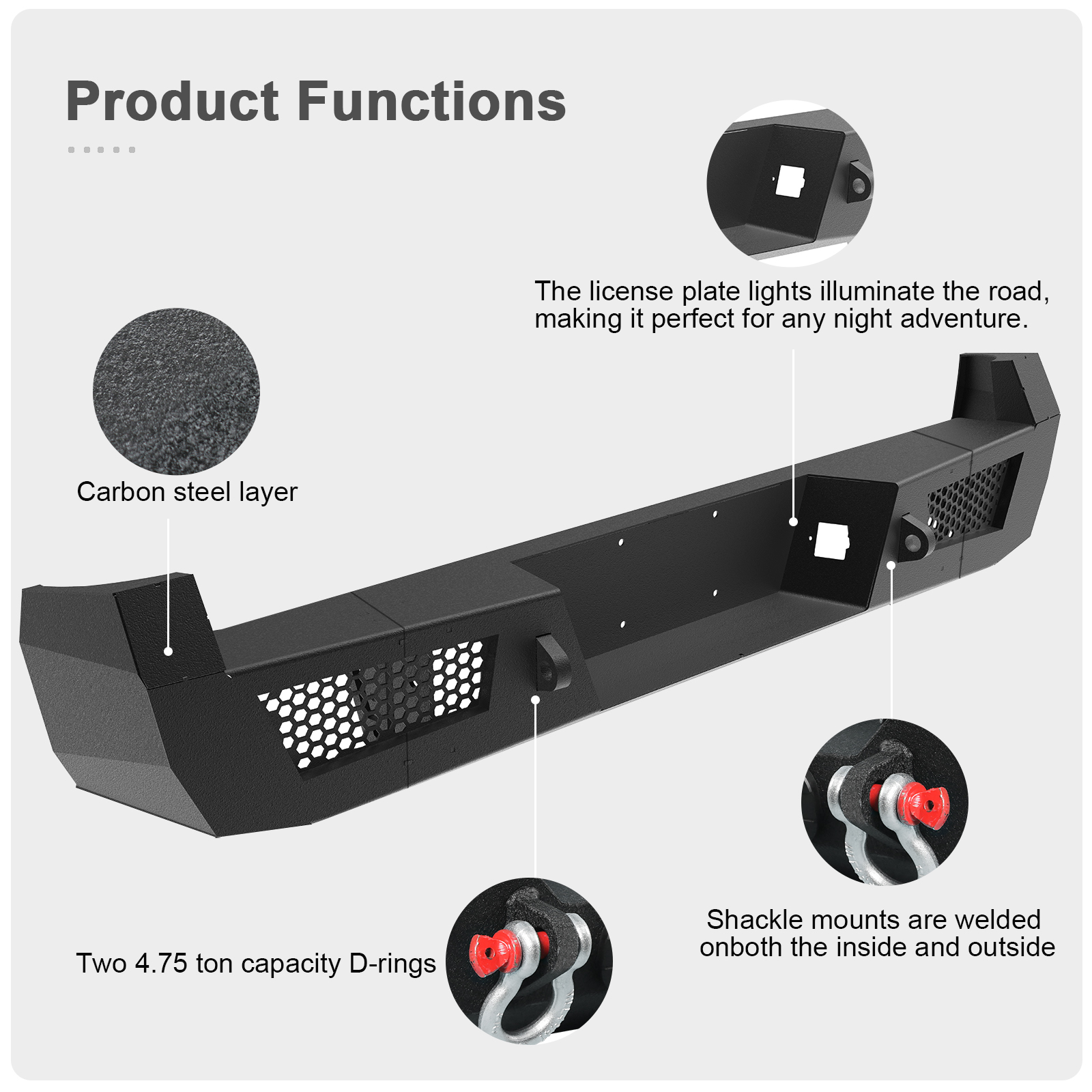 thumbnail image 2 of SYNTHACY Rear Step Bumper For 2005-2015 Toyota Tacoma – Carbon Steel, Bolt-On, Black Powder Coat, D-Rings Included 2 of 4