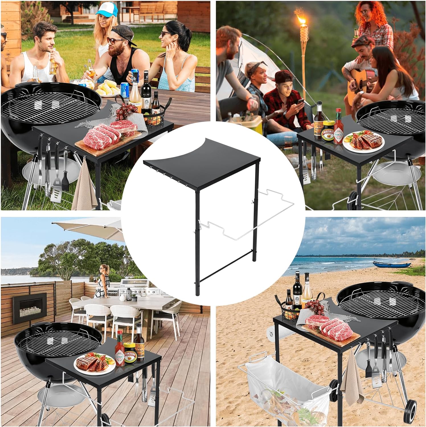 Side Table 26 Kettle Grill Outdoor Grill Work Table Stand BBQ