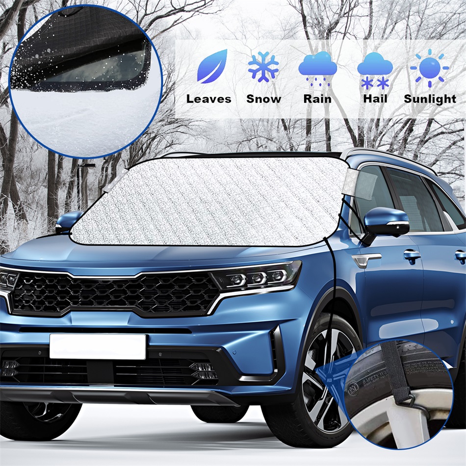 SnowOFF Extra Large Windshield Snow Ice Cover - FIT Any CAR, SUV Truck Van  - Windproof Straps, Wings