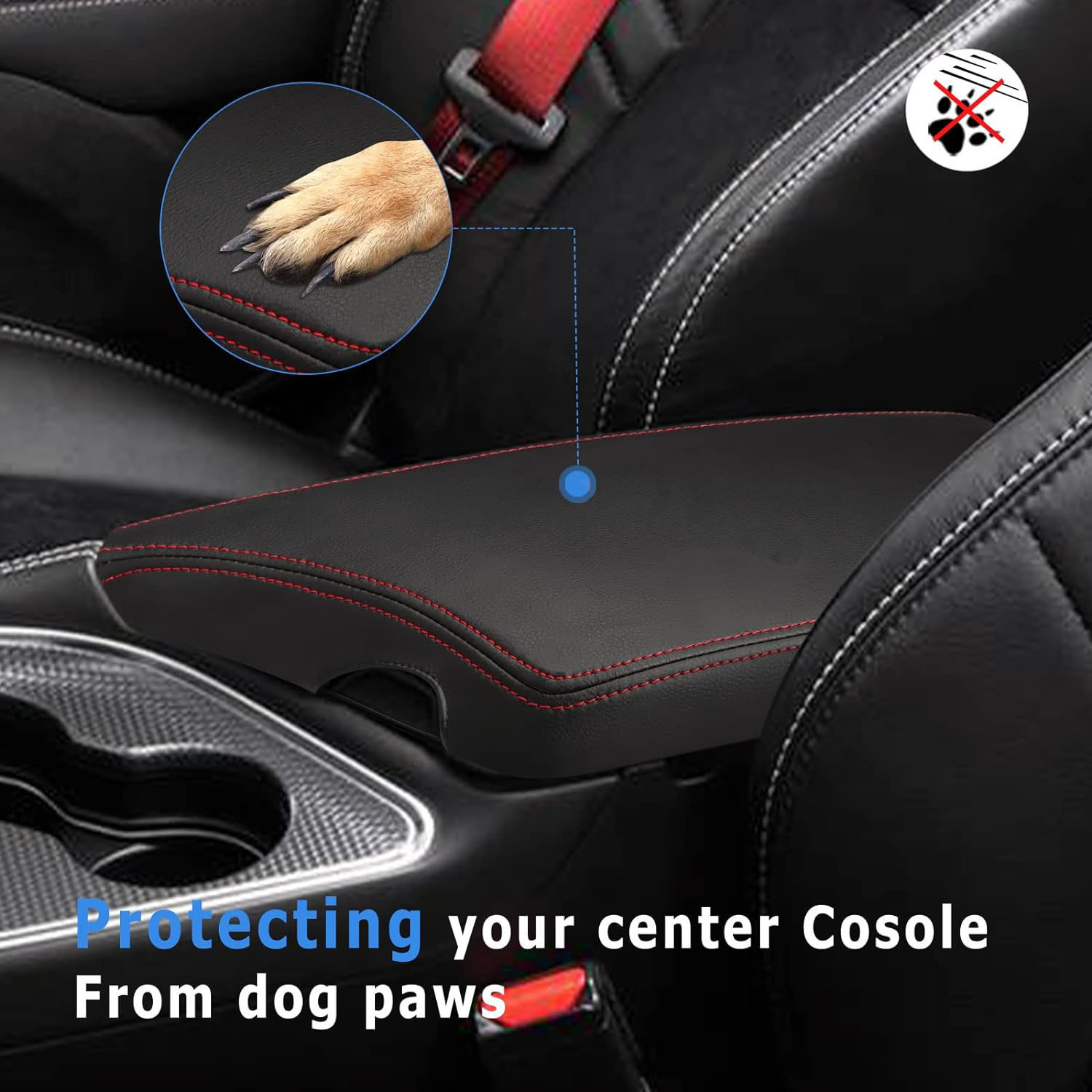 Black Leather Center Console Armrest Lid Cover For Dodge Challenger 2015-2023