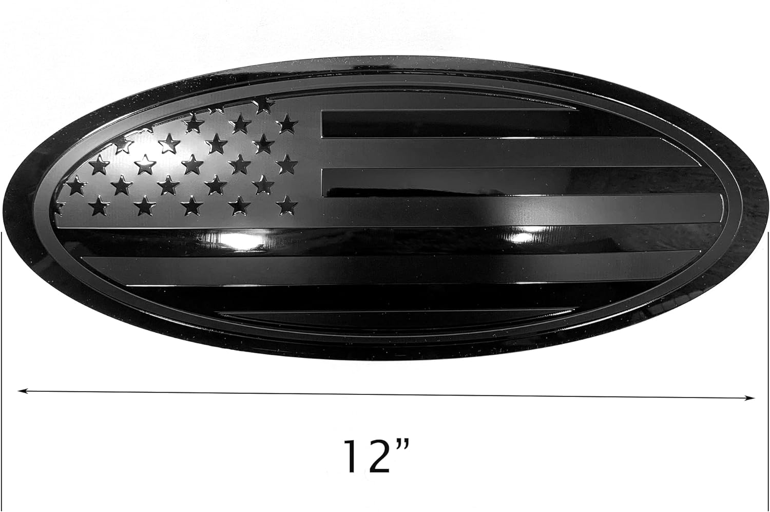 12-Inch US Flag Oval Grille Emblem Badge For 2023 Ford F250 F350 F450 – Gloss Black Aluminum