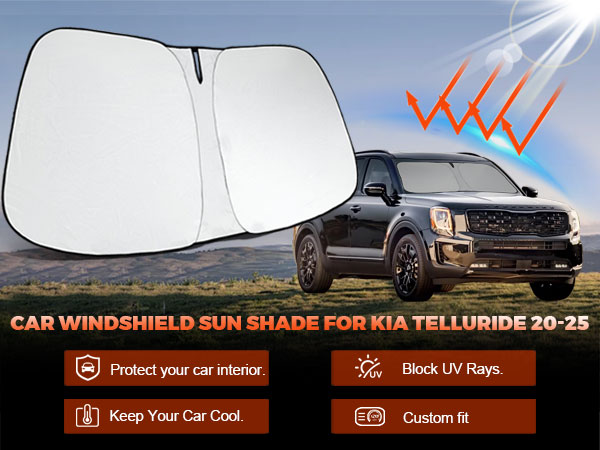 UV Protection Sun Shade KUST Windshield Sun Shade - Custom Fit For Kia Telluride 2020-2025 Models KUST Custom Fit Kia Telluride Windshield Sun Shade 2020-2025