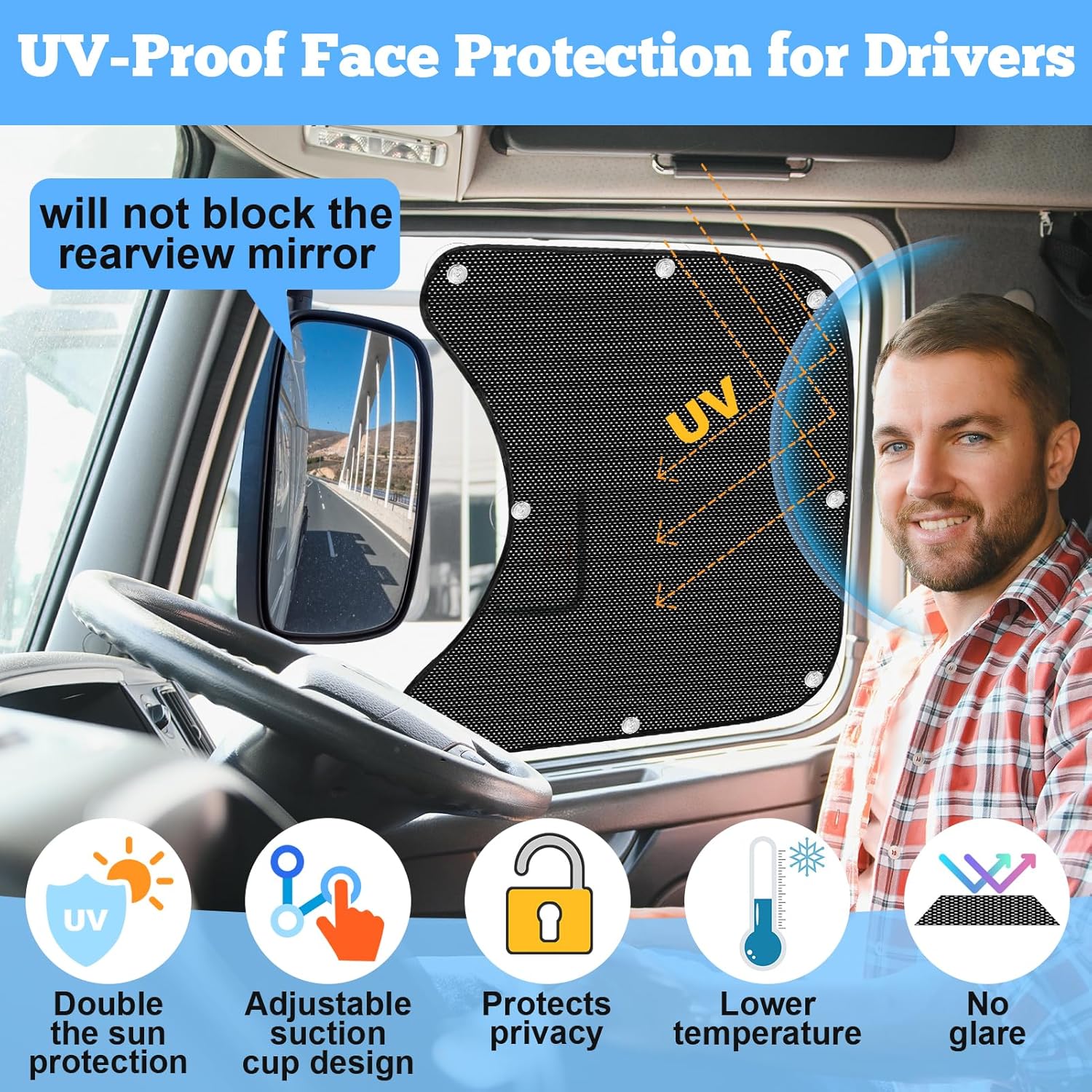 Sun Visor For Car Semi-Truck Sunshade For Windshield And Side Window 240T Block Sun Ray RV Big Rig Car Windshield Sun Shade Umbrella
