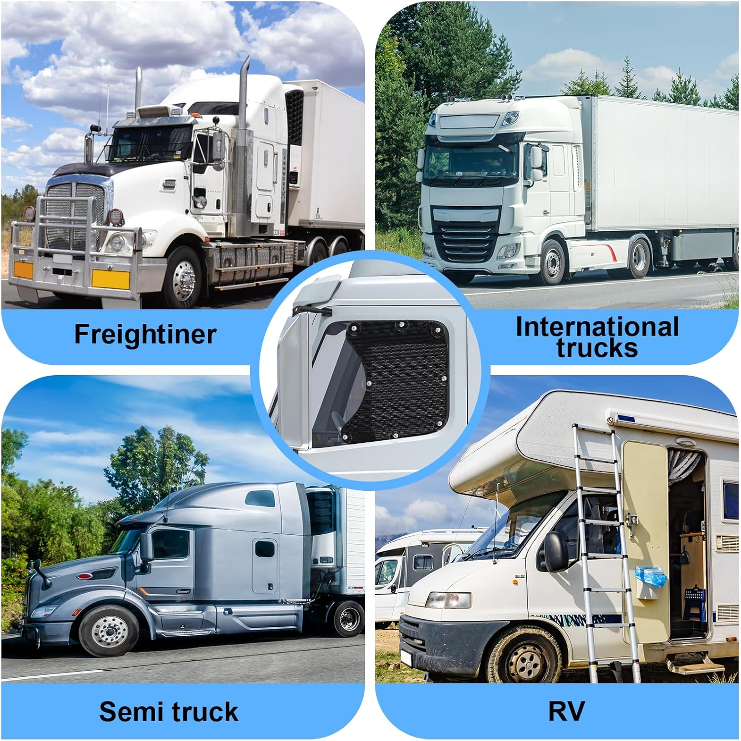 thumbnail image 2 of Mack Anthem Windshield SunShade SET - Front & Side Windows - 2019-2025 - High-End Motorsports - Reflective Silver 2 of 5