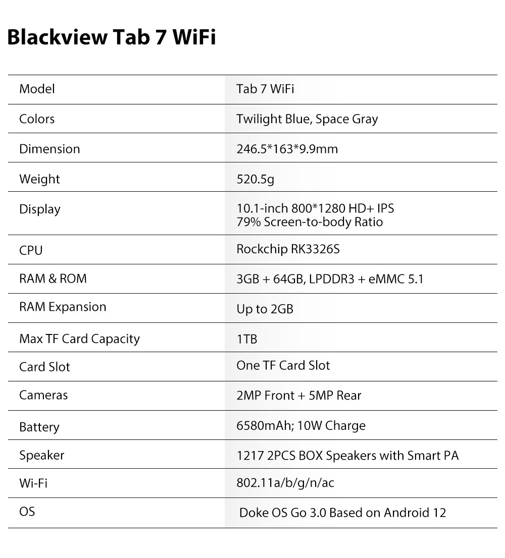 Blackview Tab 7 - Full tablet specifications