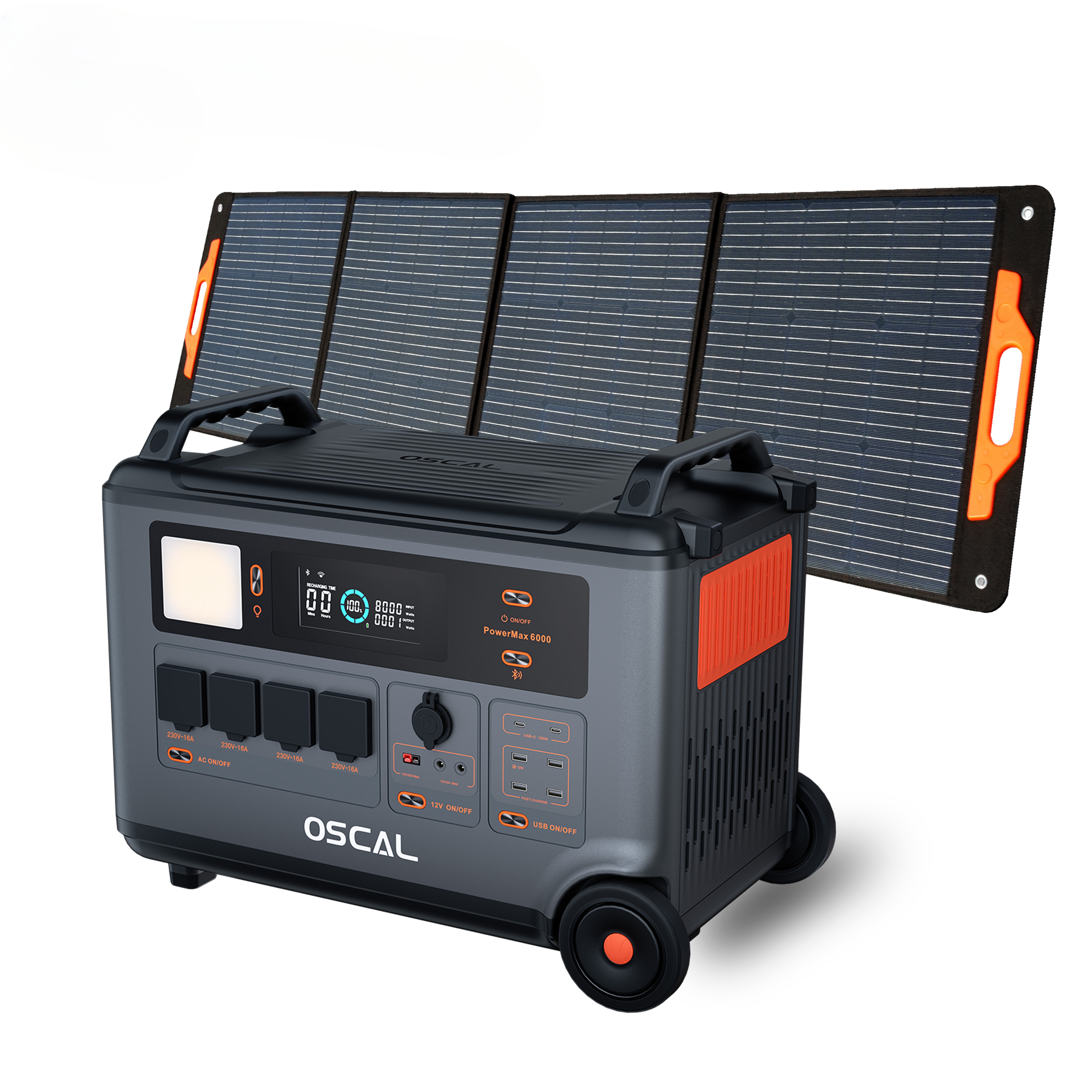 OSCAL PowerMax 6000 3600Wh LiFePO4 Solar Generator 6000W 120V/240V+Solar Panel