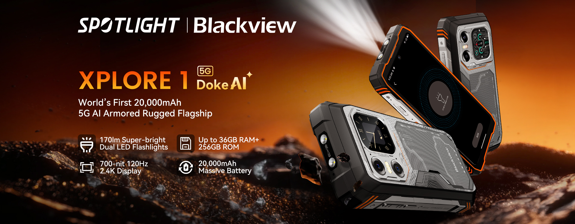 Blackview XPLORE 2 Projector 5G Rugged Smartphone 36GB+256GB 6.73