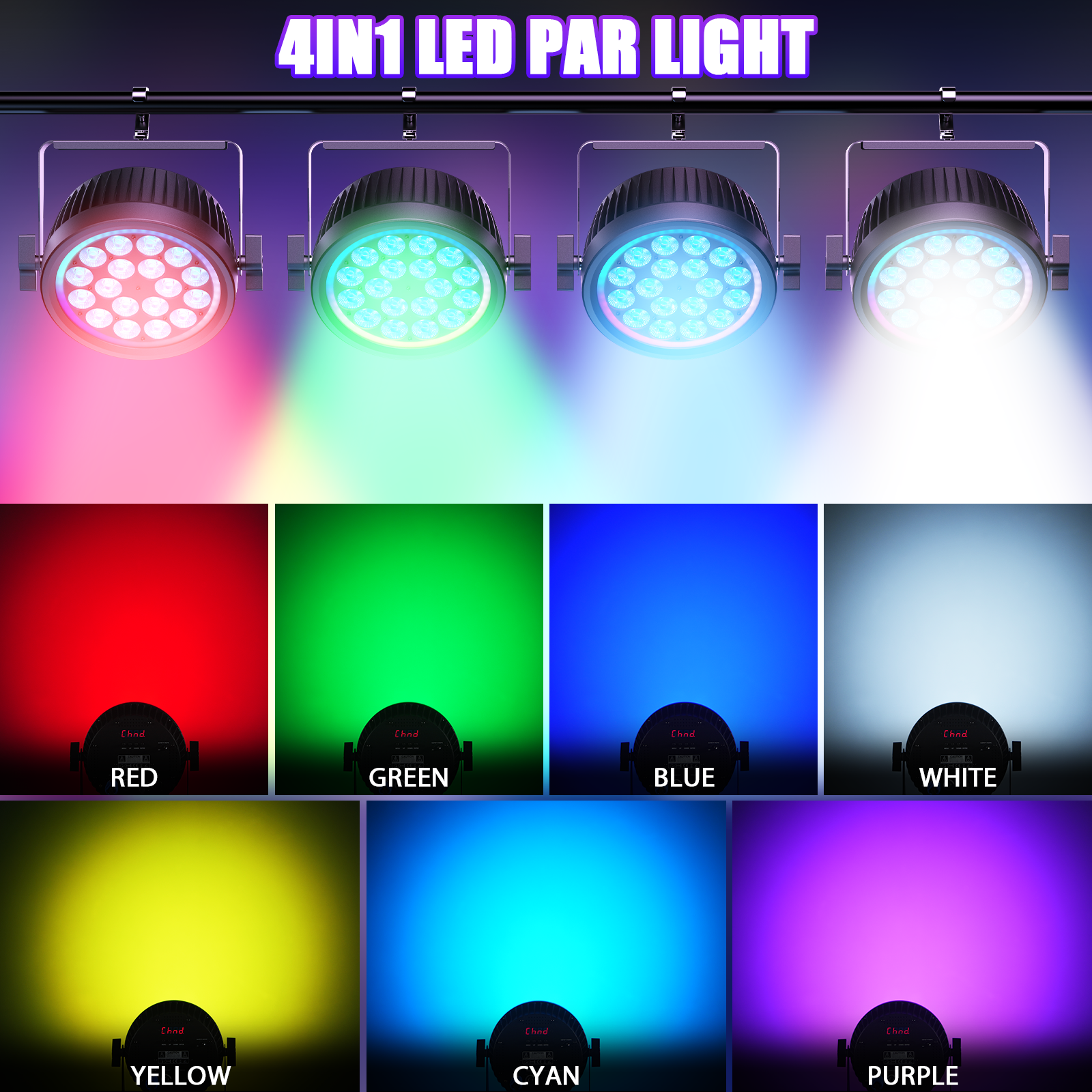 UKING 10x270W PAR Lights RGBW LED Stage Lighting Set – DMX, Sound Active, 18 LEDs, Includes Stands
